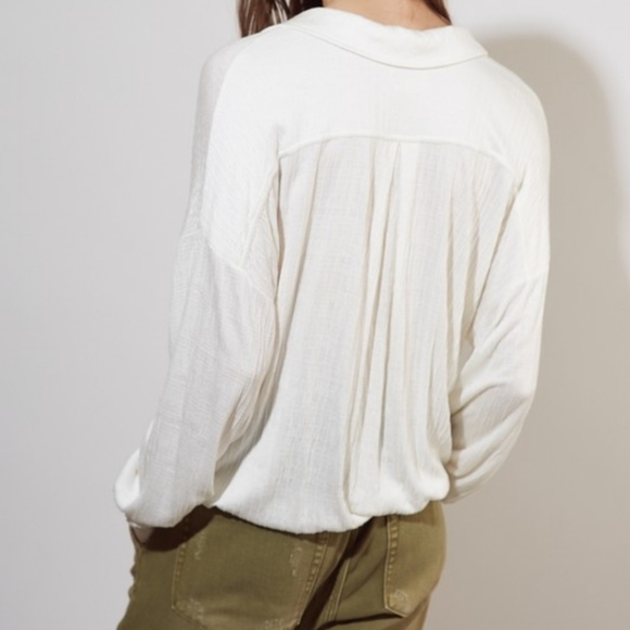 Rayon Surplice Flat Collar Long Sleeve Blouse - Picture 4 of 5